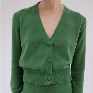 Beklina Cotton Knit Cardigan in Cypress Green - retro style organic cotton
